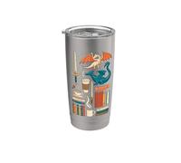 Romantasy Reader Essentials Dragon Coffee and Books Design Stainless Steel Insulated Tumbler