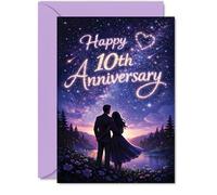 Romantic 10th Anniversary Card - Stargazing Together - Romantic Couple under a Starry Sky Scene - Dreamy Anniversary Vibes for a Magical Milestone - 5x7 Inch, Envelope Included