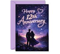 Romantic 12th Anniversary Card, Starry-eyed Celebration