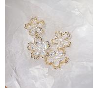 Romantic 14k Real Gold Super Shine Double Flowers Women Earrings Bling Aaa Zirconia Cz Stud Earring Wedding Jewelry Pendant