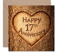Romantic 17th Anniversary Card - Rustic Romance Shines - Carved Heart on Wood Design for a Charming 17th - A Warm Touch for a Memorable Milestone - 145mm Square, Envelope Included