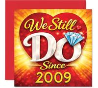 Romantic 17th Anniversary Card - We Still Do Since 2009 - Vibrant Hearts and Diamond Motif with Bold Red and Gold - 145mm Square, Envelope Included