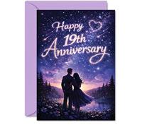 Romantic 19th Anniversary Card - Starry-eyed Romance - Dreamy Couple Beneath a Magical Night Sky - Celebrate a Love That Shines Bright - A5, Envelope Included