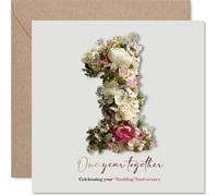 Romantic 1st Anniversary Card - A Blooming Start to Forever - Pink Floral Number One Design for First Anniversary - 145mm Square, Envelope Included