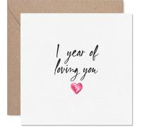 Romantic 1st Anniversary Card - A Year of Us - Pink Heart Motif with Elegant Script - Celebrate Your First Milestone Together - 145mm Square, Envelope Included