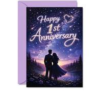Romantic 1st Anniversary Card - under the Stars Together - Silhouetted Couple Against a Dreamy Night Sky - A Magical Way to Mark the First Milestone - A5, Envelope Included