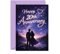 Romantic 20th Anniversary Card - Stargazing Together for 20 Years - Dreamy Night Sky with Couple Silhouette - 5x7 Inch, Envelope Included