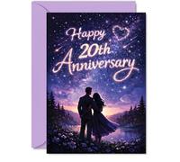 Romantic 20th Anniversary Card - Starry-eyed Celebration - Silhouetted Couple under a Dreamy Night Sky - Captures 20 Years of Love and Magic - A5, Envelope Included