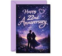 Romantic 22nd Anniversary Card - Starry Night Romance - Silhouetted Couple Beneath Dreamy Cosmos - Celebrate 22 Years of Togetherness in Style - A5, Envelope Included