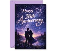 Romantic 26th Anniversary Card - Starry Sky Romance - Silhouetted Couple under Purple and Blue Night - Celebrate Lasting Love with a Magical Scene - A5, Envelope Included