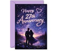 Romantic 27th Anniversary Card - Starlit Romance for 27 Years - Silhouetted Couple Beneath a Dreamy Night Sky - Perfect for Celebrating Lasting Love - A5, Envelope Included