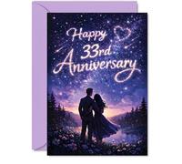 Romantic 33rd Anniversary Card - Starry-eyed Celebration - Dreamy Couple under a Purple Night Sky - Perfect for Marking 33 Magical Years Together - A5, Envelope Included