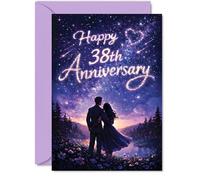 Romantic 38th Anniversary Card - Starry Sky Romance - Silhouetted Couple under a Dreamy Night Scene - Celebrate 38 Years of Love with a Magical Touch - A5, Envelope Included