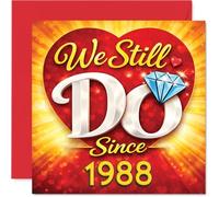 Romantic 38th Anniversary Card - We Still Do Since 1988 - Vibrant Red, Gold and Blue Hearts & Diamonds - Sparkling Design for a Lasting Love Story - 145mm Square, Envelope Included