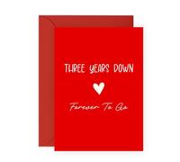 Romantic 3rd Anniversary Card - 'Three Year Anniversary Red Heart' - Gifts for Him, Her, Wife, Husband, Babe, Hun, Girlfriend, Boyfriend - Classic Red for Women Men - Comes with Fun Stickers