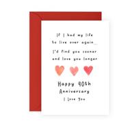 Romantic 40 Years Anniversary Card For Him Her - '40th Anni Love You Longer' - Gifts for Babe, Girlfriend, Boyfriend, Husband, Wife, Spouse - Sweet Message - Comes with Fun Stickers