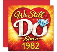 Romantic 44th Anniversary Card - We Still Do Sparkle - Heart and Diamond Motif with Bold Red, Gold and Blue - Celebrating Lasting Love Since 1982-145mm Square, Envelope Included
