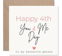 Romantic 4th Anniversary Card - Celebrating Our 4th Year Together - Minimal Script with Pink Heart Design - 145mm Square, Envelope Included