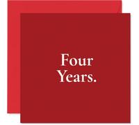 Romantic 4th Anniversary Card - to Four Brilliant Years Together - Minimal Deep Red Card with Bold White Text - 145mm Square, Envelope Included