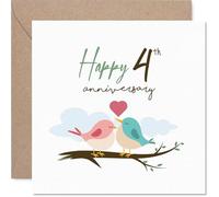 Romantic 4th Anniversary Card, Two Lovebirds on a Branch
