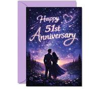 Romantic 51st Anniversary Card - Starry Night Magic - Silhouetted Couple Beneath a Dreamy Sky - Celebrate 51 Years of Love with Enchanting Style - A5, Envelope Included