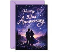 Romantic 52nd Anniversary Card - Starry Night Romance - Dreamy Couple Motif under a Purple-blue Sky - Ideal for Marking 52 Wonderful Years Together - 5x7 Inch, Envelope Included
