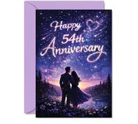 Romantic 54th Anniversary Card - Stargazing Together - Romantic Couple Silhouetted Beneath a Dreamy Night Sky - Celebrate a Magical 54 Years - A5, Envelope Included