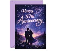Romantic 57th Anniversary Card - Starlit Moments Shared - Romantic Couple under a Dreamy Night Sky - Celebrate Lasting Love in Style - 5x7 Inch, Envelope Included