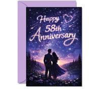 Romantic 58th Anniversary Card - Starry-eyed Celebration - Romantic Couple Gazing at a Night Sky - Perfect for Marking 58 Years Together - A5, Envelope Included