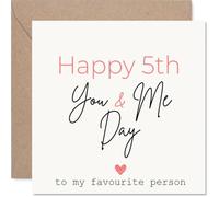 Romantic 5th Anniversary Card - Celebrating Five Lovely Years Together - Minimalist Pink and Black Script with Heart Accent - 145mm Square, Envelope Included