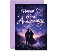 Romantic 63rd Anniversary Card - Starry Night Romance - Couple Silhouette under a Purple and Blue Sky - Celebrate 63 Years Together with a Magical Touch - A5, Envelope Included