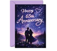 Romantic 65th Anniversary Card - Magical Night Sky Vibes - Silhouetted Couple Beneath Sparkling Stars - A Dreamy Touch for a Memorable 65th - 5x7 Inch, Envelope Included