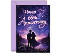 Romantic 69th Anniversary Card - Stargazing Together for 69 Magical Years - Romantic Couple under a Starry Sky - 5x7 Inch, Envelope Included