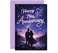 Romantic 79th Anniversary Card - Starry Sky Romance - Silhouetted Couple under Twinkling Stars - Celebrate Love's Long Journey - A5, Envelope Included