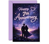 Romantic 7th Anniversary Card - Stargazing Together - Silhouetted Couple Beneath a Dreamy Night Sky - Perfect for Celebrating Lasting Love - A5, Envelope Included