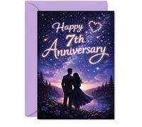 Romantic 7th Anniversary Card, Starry Night Sky Romance