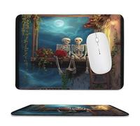 Romantic Abstract Gothic Skull Soft Stitched Edge Mouse Pad,Colorful Beautiful Skull Couple Red Rose Full Moon Non-Slip Mousepad for Office,Home 20x24 cm