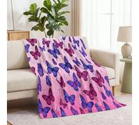 Romantic Aesthetic Cozy Printed Throw Blanket for Couch Bed Sofa Office, 300GSM Soft Fleece Flannel Butterfly Flowers Lines Blanket for All Season, Pink Purple Comfort Warm Blankets, 127 x 152 cm