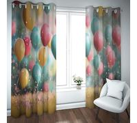 Romantic and Joyful Holiday Theme Curtains Colorful Balloons Flying in Grass Printed Blackout Window Curtains for Living Room Bedroom Decor W66xL84in 2 Panels