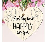 Romantic "And They Lived Happily Ever After" Heart-Shaped Wooden Plaque - Wall Hanging for Wedding, Anniversary, or Love Gift - Sentimental Wall Decor for Couples (Large: 23 cm (H) × 20 cm (W))