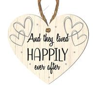 Romantic "And They Lived Happily Ever After" Heart-Shaped Wooden Plaque - Wall Hanging for Wedding, Anniversary, or Love Gift - Sentimental Wall Decor for Couples (Small: 10 cm (H) × 9 cm (W))