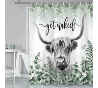 Romantic Angels Highland Cow Shower Curtain 72" x 72" A-green Waterproof Rustic Farmhouse Style Funny Cow Bathroom Decor