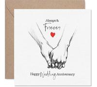 Romantic Anniversary Card - Always & Forever Vibes - Sketch of Two Hands Holding, Symbolising Lasting Love - Heartfelt Anniversary Touch - 145mm Square, Envelope Included