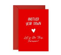 Romantic Anniversary Card - 'Another Year Down' - Gifts for Him, Her, Wife, Husband, Babe, Hun, Girlfriend, Boyfriend - Classic Red for Women Men - Comes with Fun Stickers