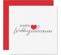 Romantic Anniversary Card - Celebrate Your Story - Red and Grey Hearts with Elegant Script - Thoughtfully Designed for Lasting Memories - 145mm Square, Envelope Included