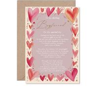 Romantic Anniversary Card for Boyfriend - Hearts and Hugs for Your Favourite Bloke - Romantic Pink and Red Heart Design, Valentine's Day - A5, Envelope Included