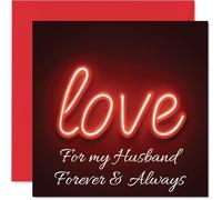Romantic Anniversary Card for Husband - Bold Neon 'Love' Design - Striking Red and Black Motif with Heartfelt Message, Valentine's Day - 145mm Square, Envelope Included