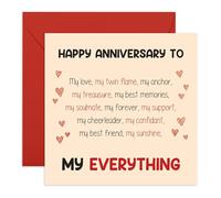Romantic Anniversary Card - Happy Anniversary to My Everything - Sentimental Love Greeting Card for Partner, Husband, Wife, Boyfriend, or Girlfriend- Comes with Fun Stickers