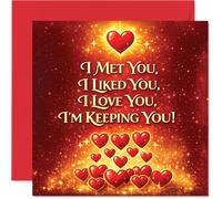 Romantic Anniversary Card - Playful Promises of Forever - Bold Red and Gold Hearts with a Witty Love Confession, Valentine's Day - 145mm Square, Envelope Included