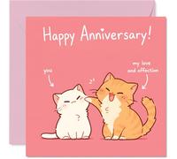 Romantic Anniversary Card - Purrfect Pairing Vibes - Playful Cartoon Cats with Love and Affection on a Pink Backdrop - 145mm Square, Envelope Included